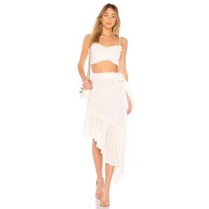 Revolve White Asymmetric Ruffle Wrap Skirt - Brand Not Visible